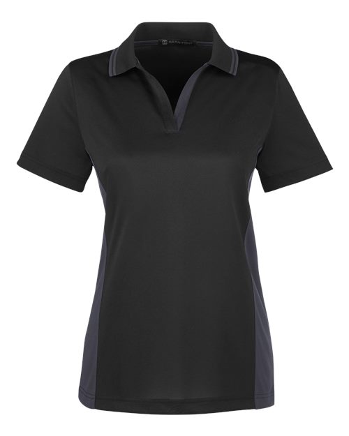 Harriton M386W — Women's Flash Snag Protection Plus IL Colorblock Polo — Black/ Dark Charcoal