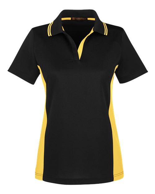 Harriton M386W — Women's Flash Snag Protection Plus IL Colorblock Polo — Black/ Sunray Yellow