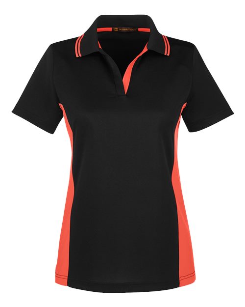 Harriton M386W — Women's Flash Snag Protection Plus IL Colorblock Polo — Black/ Team Orange