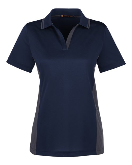 Harriton M386W — Women's Flash Snag Protection Plus IL Colorblock Polo — Dark Navy/ Dark Charcoal