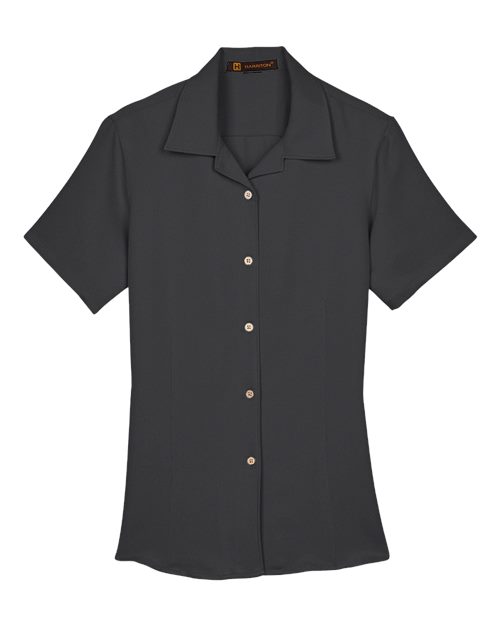 Harriton M570W — Women's Bahama Cord Camp Shirt — Black
