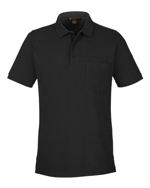 Harriton M205P — Men's Valiant Cotton Snag Protect Pocket Polo — Black