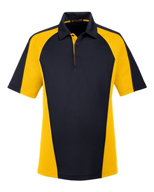 Harriton M385 — Men's Advantage Snag Protection Plus IL Colorblock Polo — Black/ Sunray Yellow/ Dark Charcoal