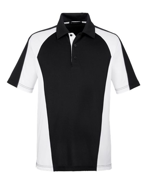 Harriton M385 — Men's Advantage Snag Protection Plus IL Colorblock Polo — Black/ White/ Dark Charcoal