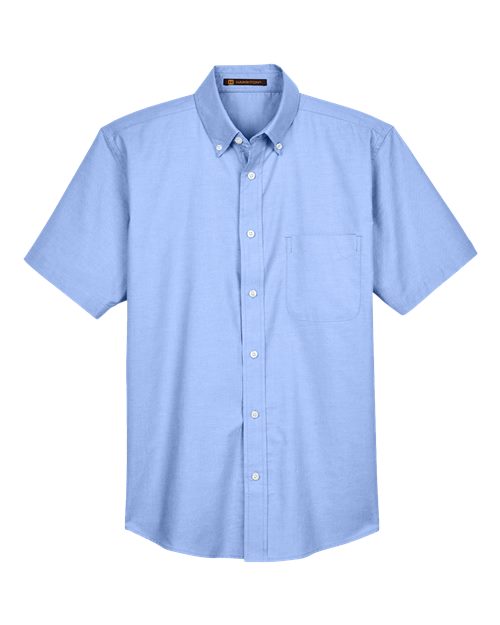 Harriton M600S — Men's Oxford Short Sleeve with Stain-Release — Light Blue