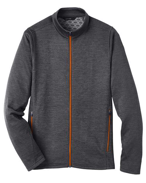 North End NE712 — Men's Flux 2.0 Full-Zip Jacket — Black Heather/ Orange Soda