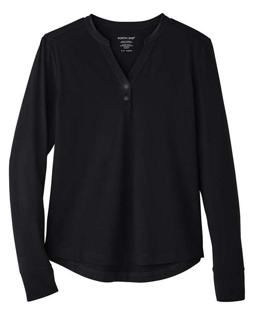 North End NE400W — Women's JAQ Stretch Performance V-Neck Snap Pullover — Black