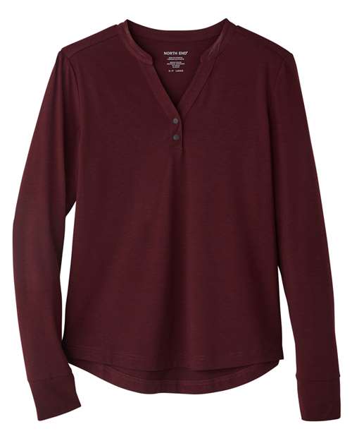 North End NE400W — Women's JAQ Stretch Performance V-Neck Snap Pullover — Burgundy
