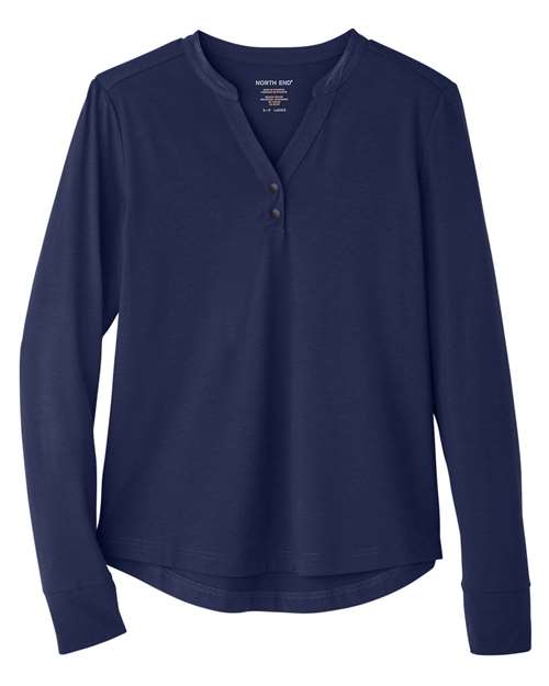 North End NE400W — Women's JAQ Stretch Performance V-Neck Snap Pullover — Classic Navy