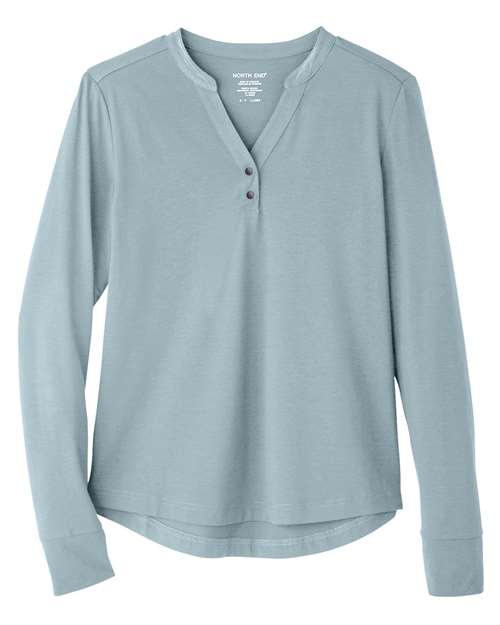 North End NE400W — Women's JAQ Stretch Performance V-Neck Snap Pullover — Opal Blue