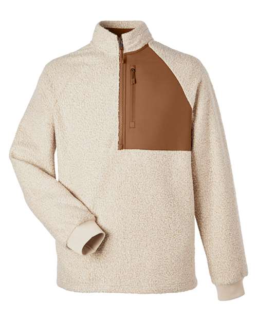 North End NE713 — Men's Aura Sweater Fleece Quarter-Zip Pullover — Oatmeal Heather/ Teak