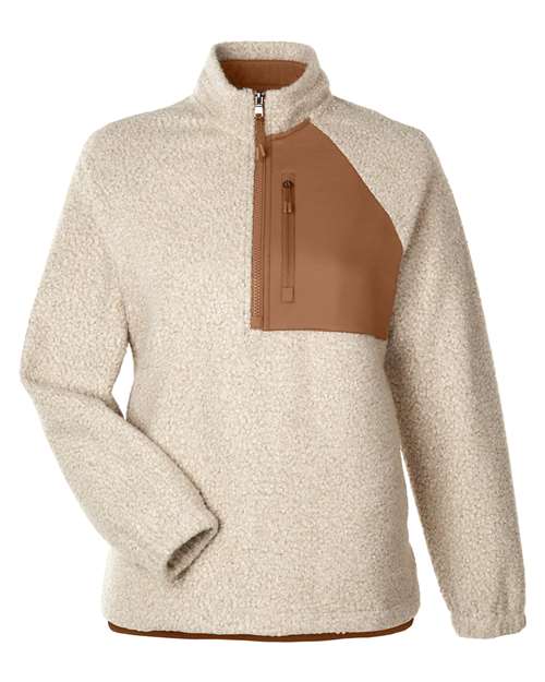 North End NE713W — Women's Aura Sweater Fleece Quarter-Zip Pullover — Oatmeal Heather/ Teak