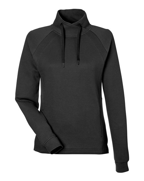 North End NE200W — Women's Rhythm Waffle Cross-Neck Pullover — Black
