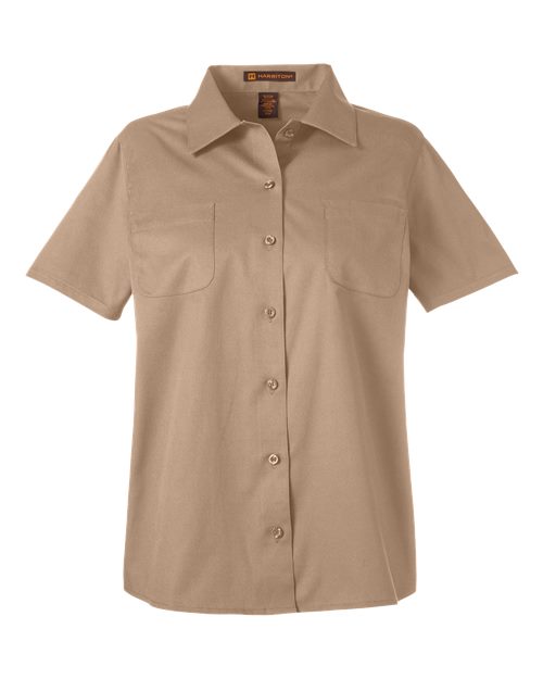 Harriton M585W — Women's Advantage IL Short Sleeve Dress Shirt — Khaki