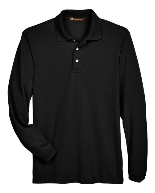 Harriton M265L — Men's Easy Blend™ Long Sleeve Polo — Black