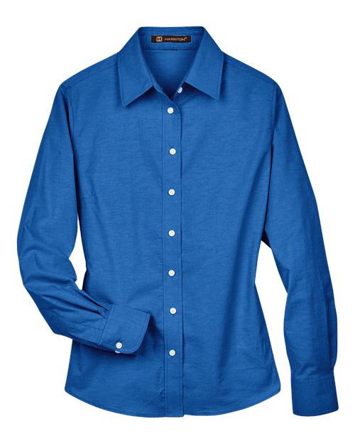 Harriton M600W — Women's Long Sleeve Oxford Dress Shirt — French Blue