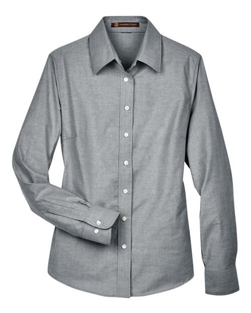 Harriton M600W — Women's Long Sleeve Oxford Dress Shirt — Oxford Grey