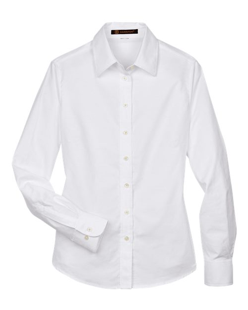 Harriton M600W — Women's Long Sleeve Oxford Dress Shirt — White