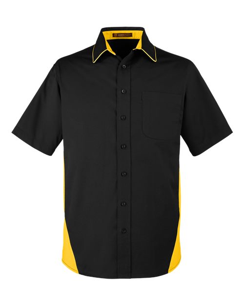 Harriton M586T — Men's Tall Flash IL Colorblock Shirt — Black/ Sunray Yellow