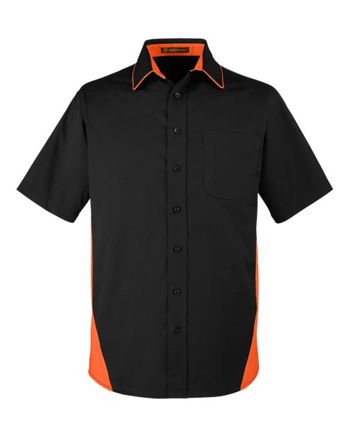 Harriton M586T — Men's Tall Flash IL Colorblock Shirt — Black/ Team Orange