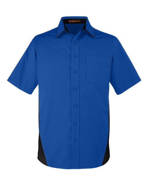 Harriton M586T — Men's Tall Flash IL Colorblock Shirt — True Royal/ Black