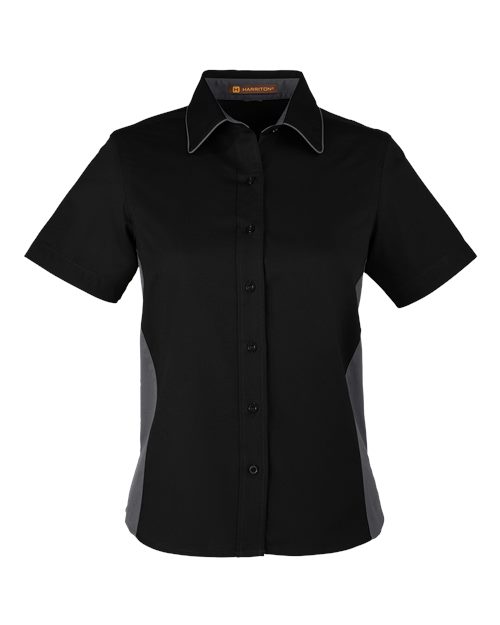 Harriton M586W — Women's Flash IL Colorblock Shirt — Black/ Dark Charcoal