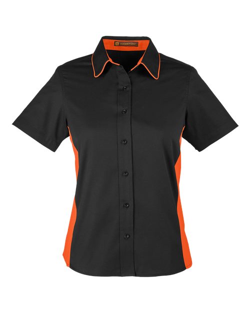 Harriton M586W — Women's Flash IL Colorblock Shirt — Black/ Team Orange