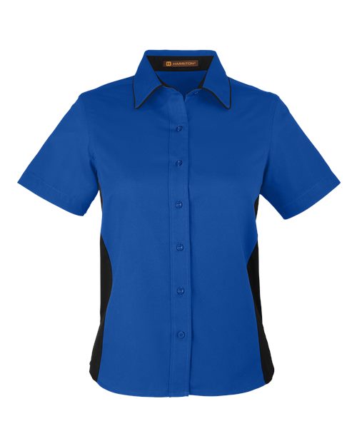 Harriton M586W — Women's Flash IL Colorblock Shirt — True Royal/ Black