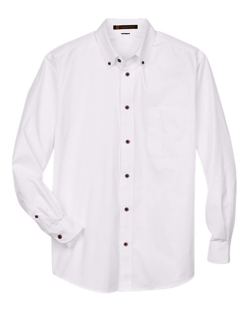Harriton M500T — Men's Tall Easy Blend™ Twill Dress Shirt — White