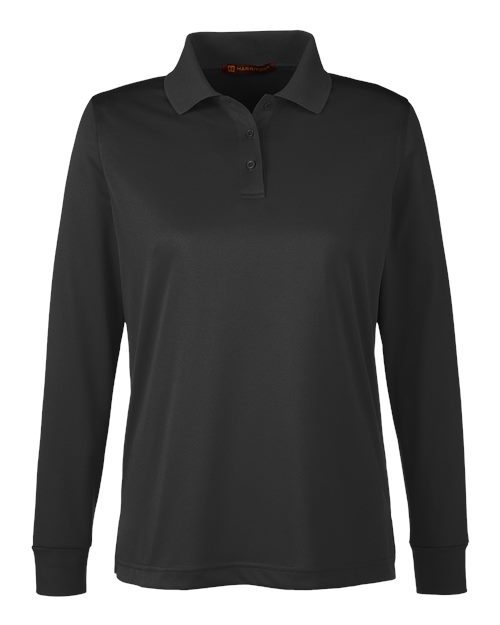 Harriton M348LW — Women's Advantage Snag Protection Plus IL Long Sleeve Polo — Black