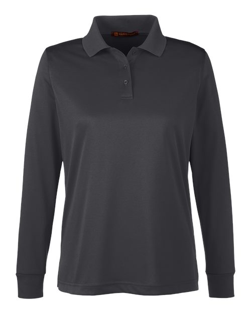 Harriton M348LW — Women's Advantage Snag Protection Plus IL Long Sleeve Polo — Dark Charcoal