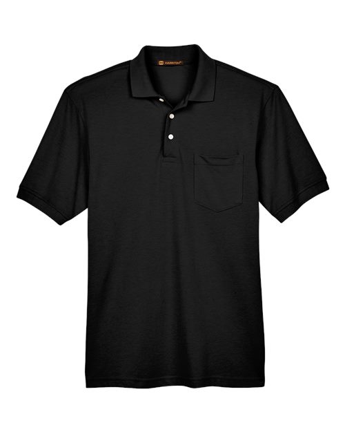 Harriton M265P — Men's Easy Blend™ Polo with Pocket — Black