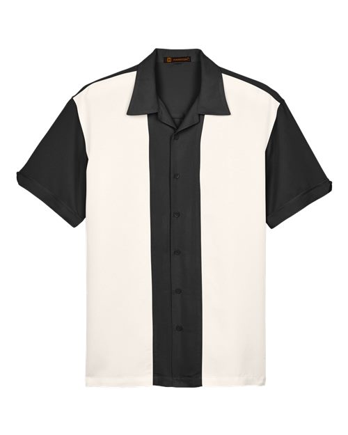Harriton M575 — Men's Two-Tone Camp Shirt — Black/ Cream
