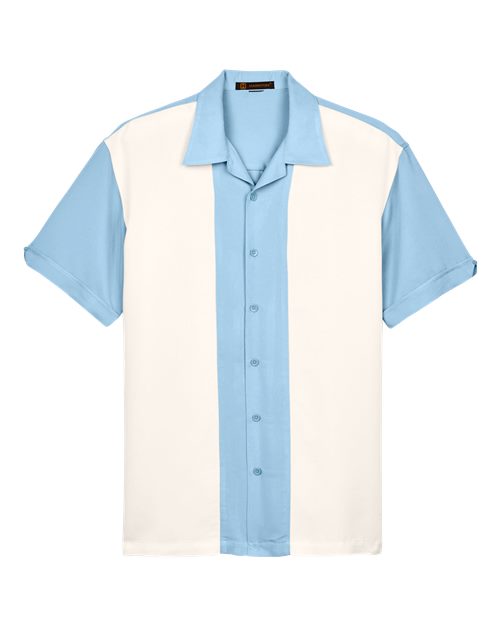 Harriton M575 — Men's Two-Tone Camp Shirt — Cloud Blue/ Cream