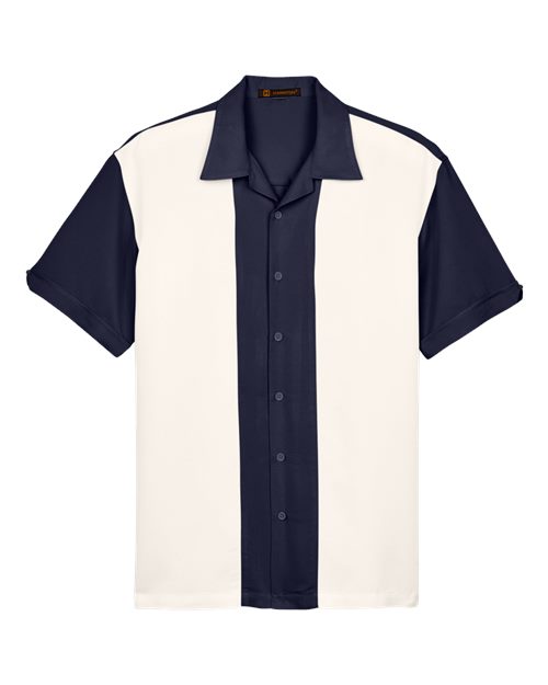 Harriton M575 — Men's Two-Tone Camp Shirt — Navy/ Cream