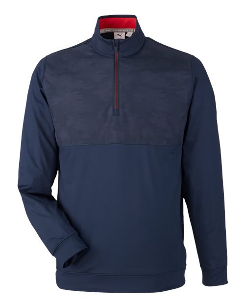 Puma Golf 537472 — Men's Volition Camo Cover Quarter-Zip Pullover — Navy Blazer/ Ski Patrol