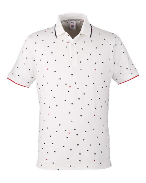Puma Golf 537477 — Men's Volition Skylight Patriotic Polo — Bright White/ Navy Blazer