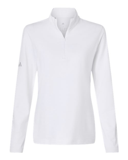 Adidas A709 — Women's Textured Stripe Quarter-Zip Pullover — White