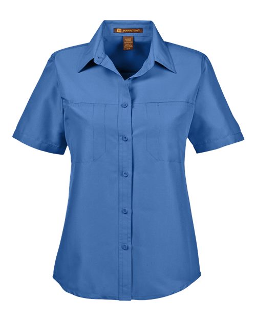 Harriton M580W — Women's Key West Short Sleeve Performance Staff Shirt — Pool Blue