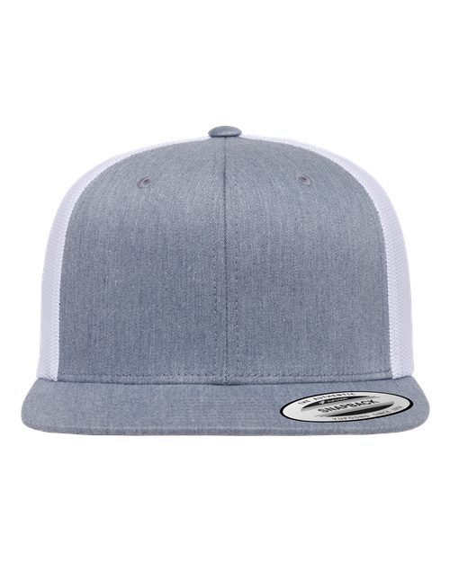 YP Classics 6609 — Retro High Profile Trucker Cap — Heather Grey/ White
