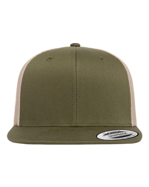 YP Classics 6609 — Retro High Profile Trucker Cap — Moss Green/ Khaki