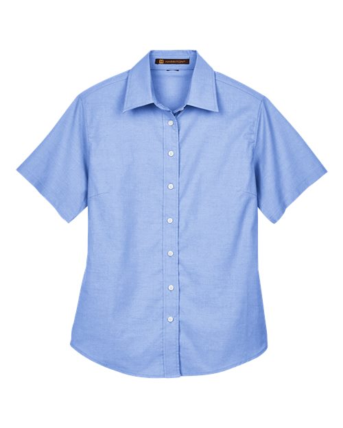 Harriton M600SW — Women's Stain-Release Short Sleeve Oxford Shirt — Light Blue