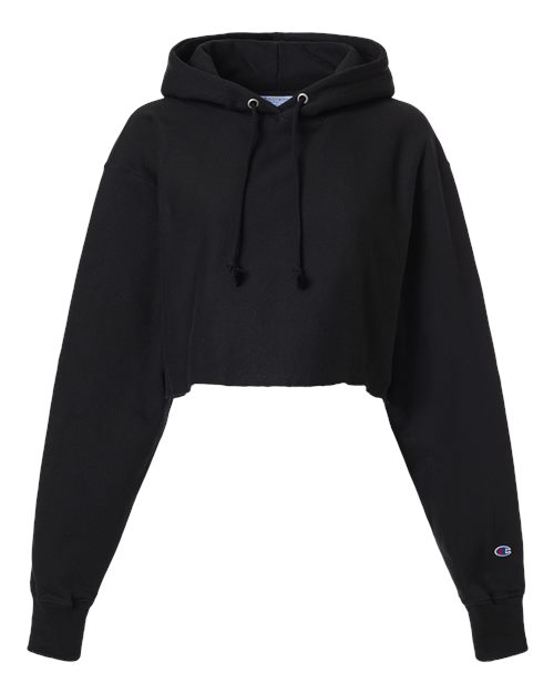 Champion RW01W — Women's Reverse Weave® Hooded Cropped Sweatshirt — Black