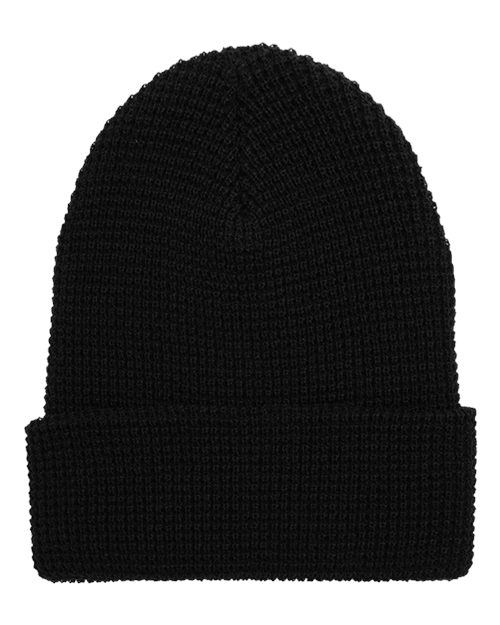 YP Classics 2501KC — Waffle Cuffed Knit Beanie — Black