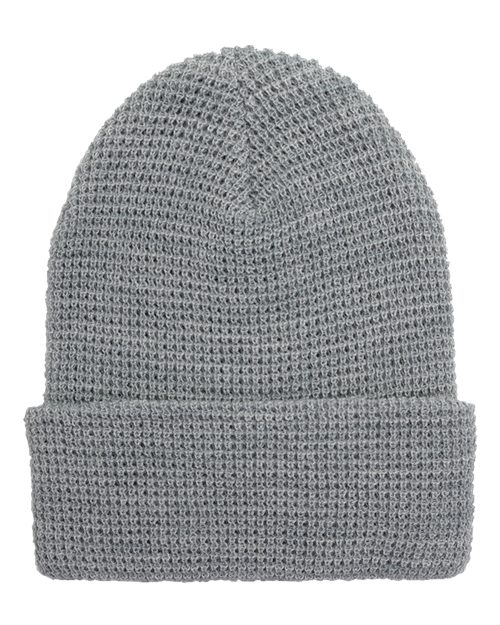 YP Classics 2501KC — Waffle Cuffed Knit Beanie — Heather Grey