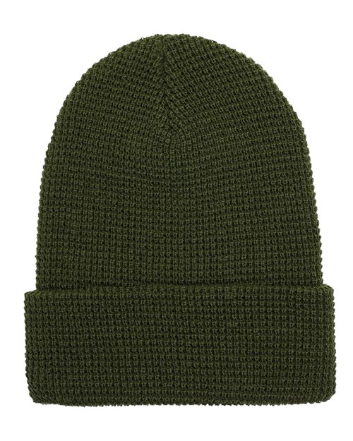 YP Classics 2501KC — Waffle Cuffed Knit Beanie — Olive