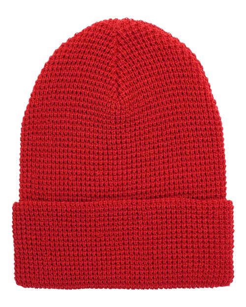 YP Classics 2501KC — Waffle Cuffed Knit Beanie — Red