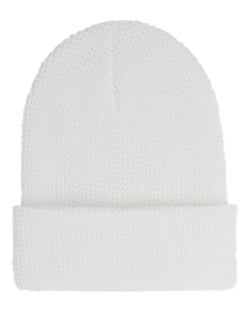 YP Classics 2501KC — Waffle Cuffed Knit Beanie — White