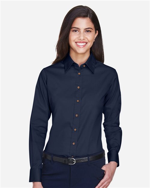 Harriton M500W — Women's Easy Blend™ Long Sleeve Twill Dress Shirt with Stain-Release — main view