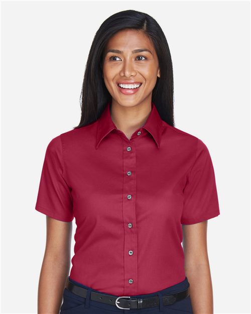 Harriton M500SW — Women's Easy Blend™ Short Sleeve Twill Dress Shirt with Stain-Release — main view